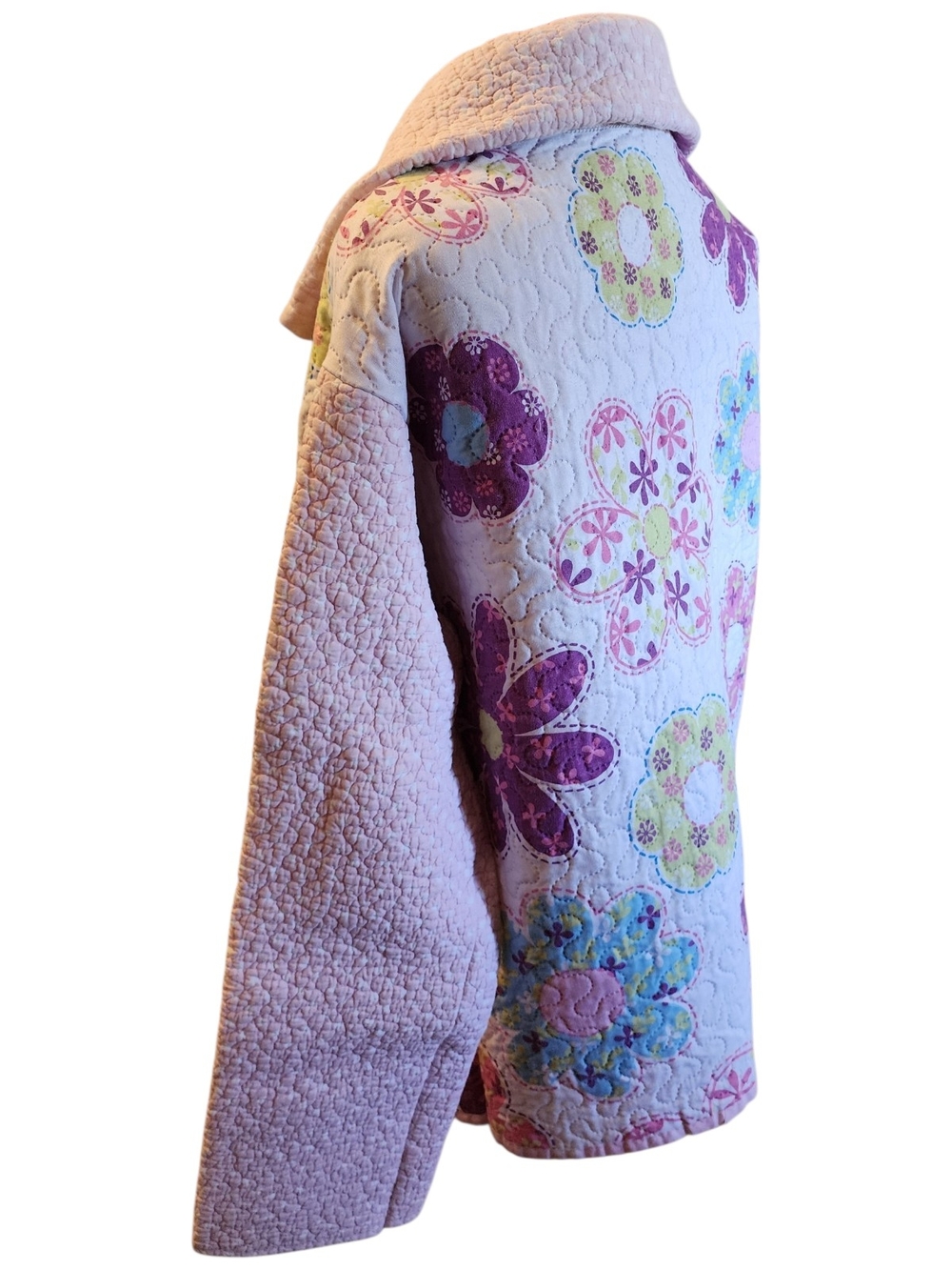 Repurposed Quilt Floral Patchwork Jacket Light Pink Lightweight Boho Vintage - Picture 3 of 12